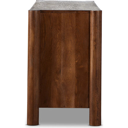Ezri 6 Drawer Dresser by Four Hands in carved cocoa oak. Made from solid oak in a unique style.