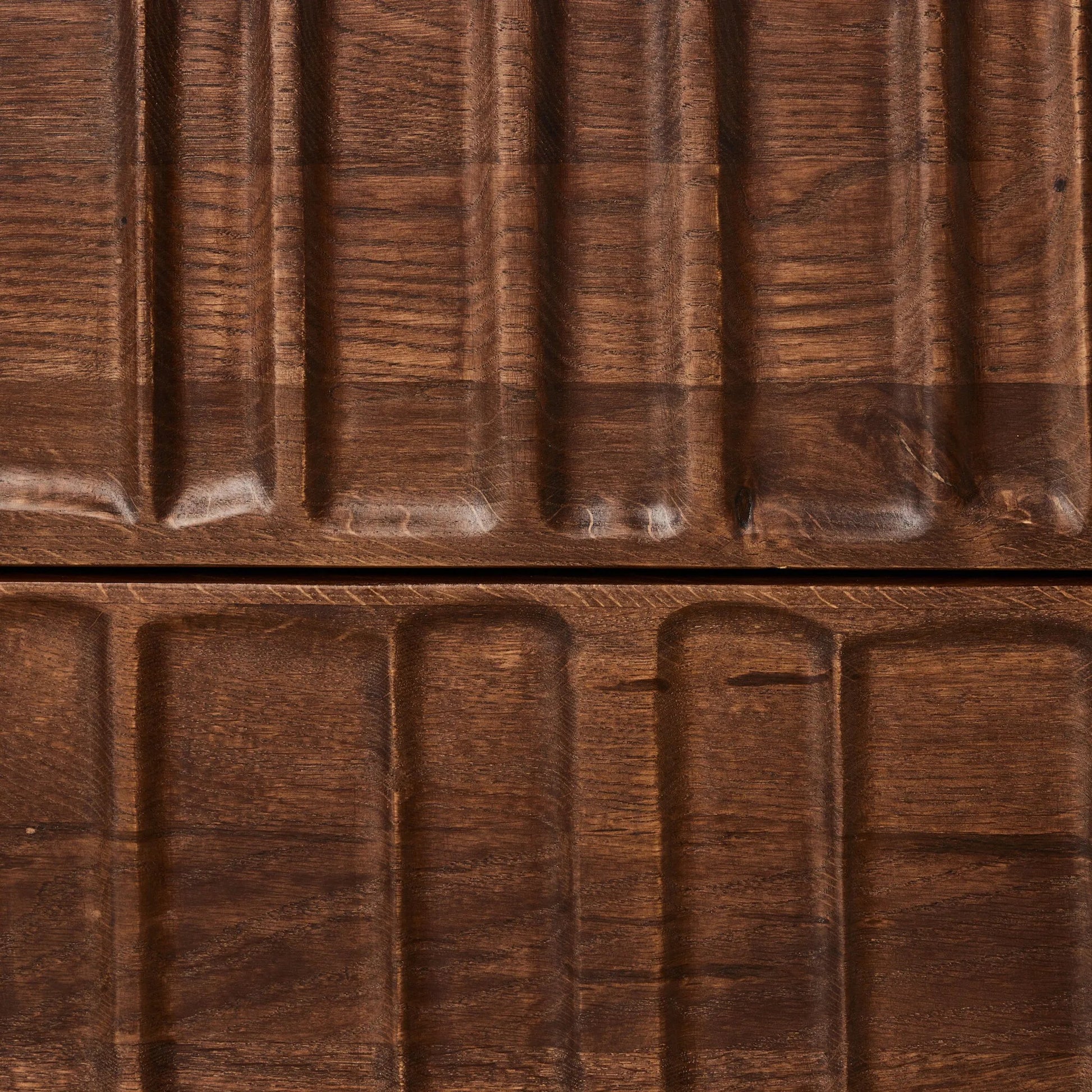 Ezri Nightstand by Four Hands in cocoa oak, carved cocoa oak. Made from solid oak in a unique style.