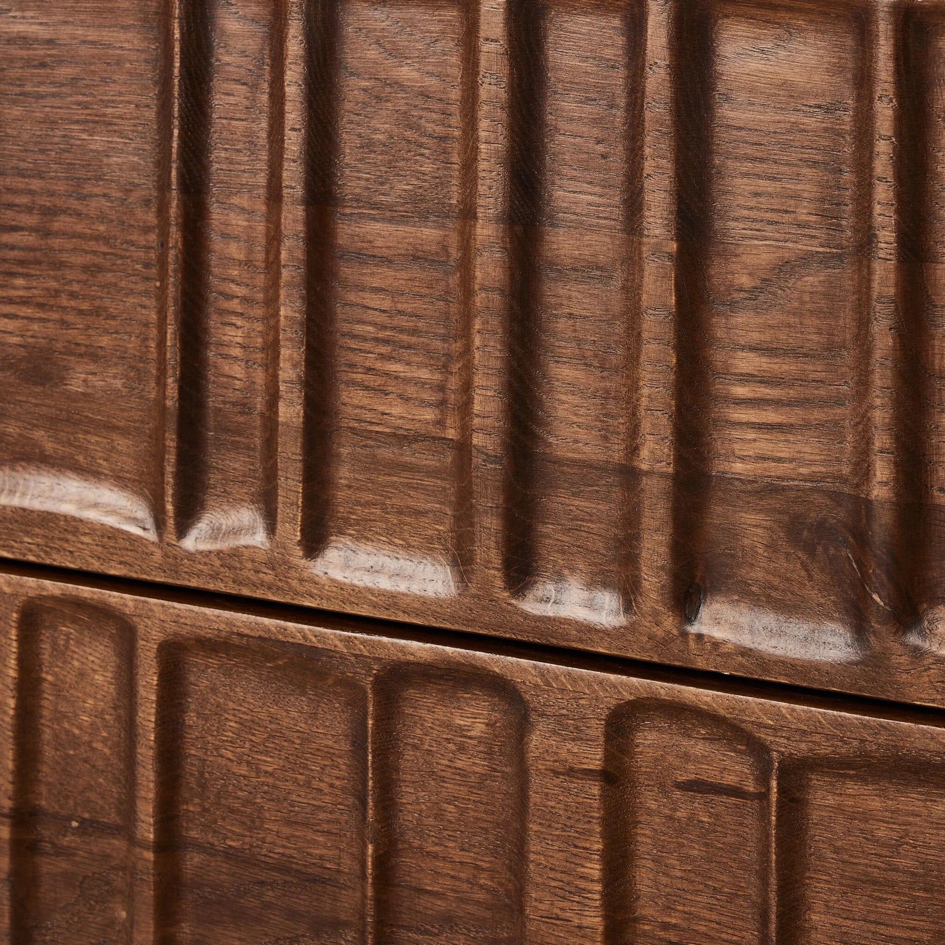 Ezri Nightstand by Four Hands in cocoa oak, carved cocoa oak. Made from solid oak in a unique style.