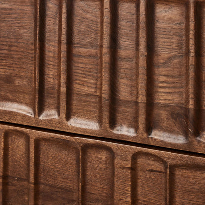 Ezri Nightstand by Four Hands in cocoa oak, carved cocoa oak. Made from solid oak in a unique style.