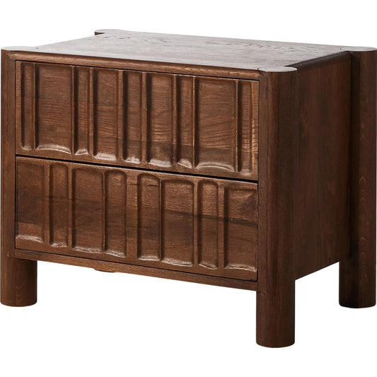001 SI-2320055 | Primary Silo | Ezri Nightstand by Four Hands in cocoa oak, carved cocoa oak. Made from solid oak in a unique style.