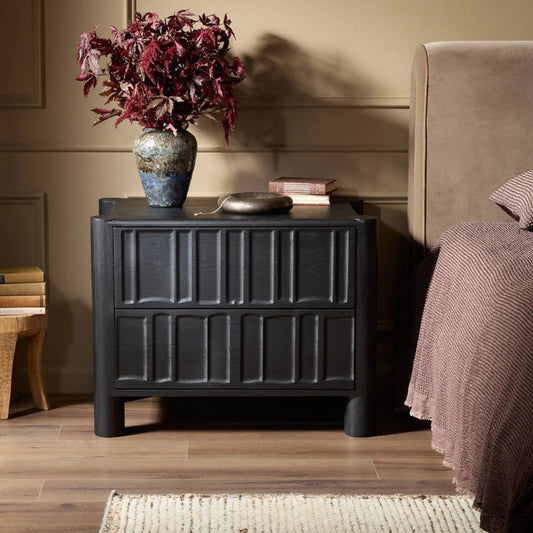 Ezri Nightstand by Four Hands. Made from solid oak in a traditional style.