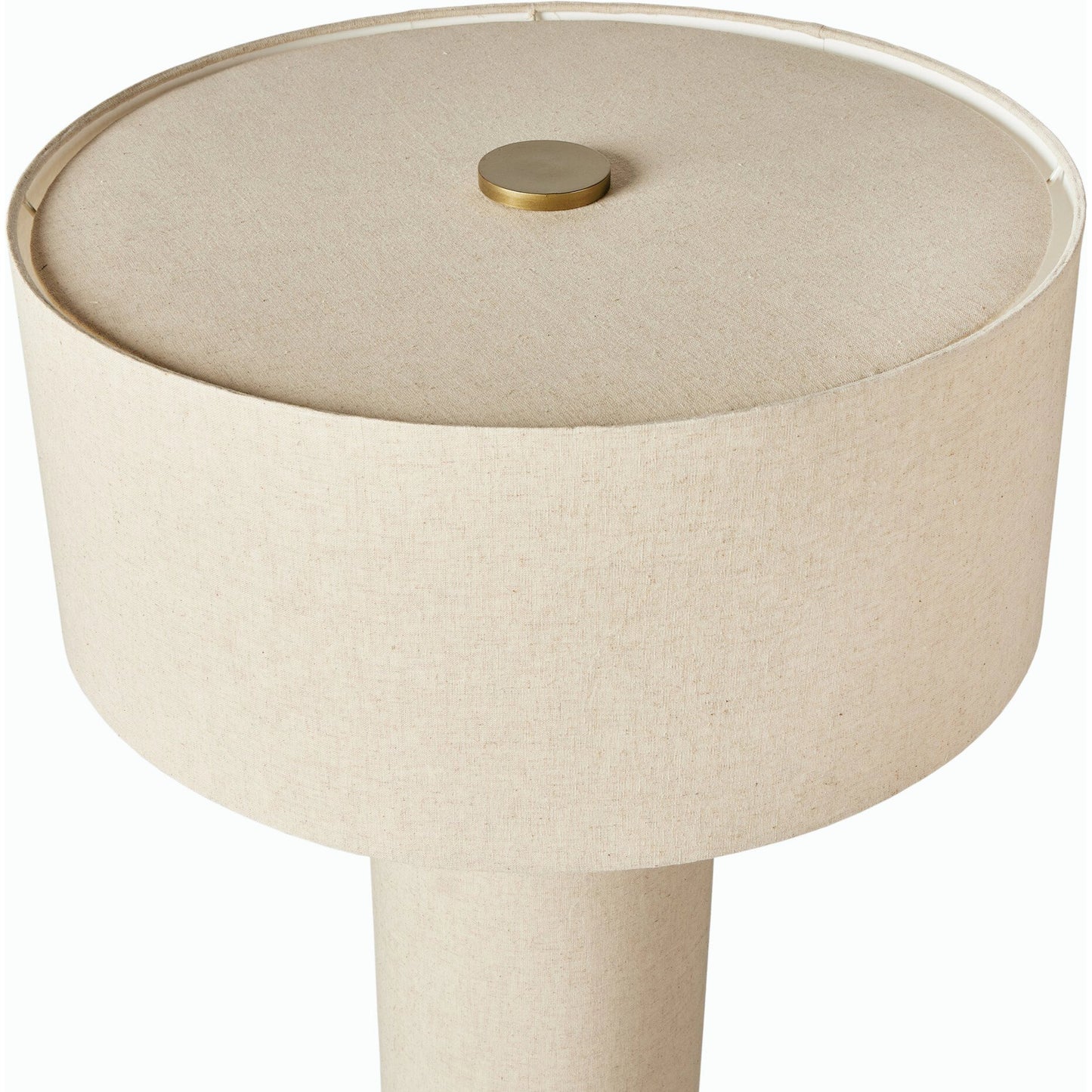 003 SI-2158194 | Closeup | Hensley Floor Lamp by Four Hands in antique brass iron, flax linen and antique brass iron. Made from iron, 75% flax/linen, 25% cotton in a modern style.