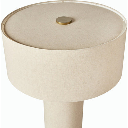 Hensley Floor Lamp by Four Hands in antique brass iron, flax linen and antique brass iron. Made from iron, 75% flax/linen, 25% cotton in a modern style.