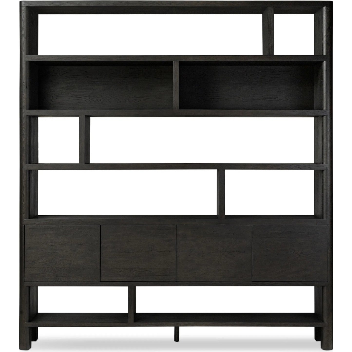 005 SI-2257120 | Additional Silo | Noeline Wide Bookcase by Four Hands in smoked black oak, smoked black oak veneer. Made from solid oak, engineered hardwood, thick oak veneer in a modern style.