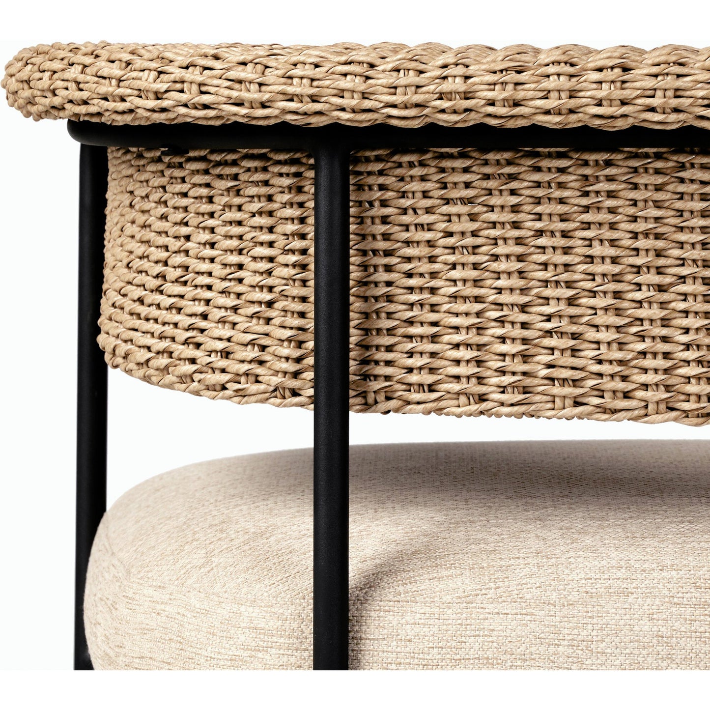 022 SI-2158102 | Closeup | Carrie Outdoor Dining Chair by Four Hands. Made from 100% olefin, iron, 100% polyethylene in a modern style.