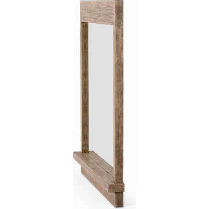 Ledge Wall Mirror by Four Hands in distressed light pine. Made from solid pine, mirror, poplar eucalyptus plywood in a modern style.