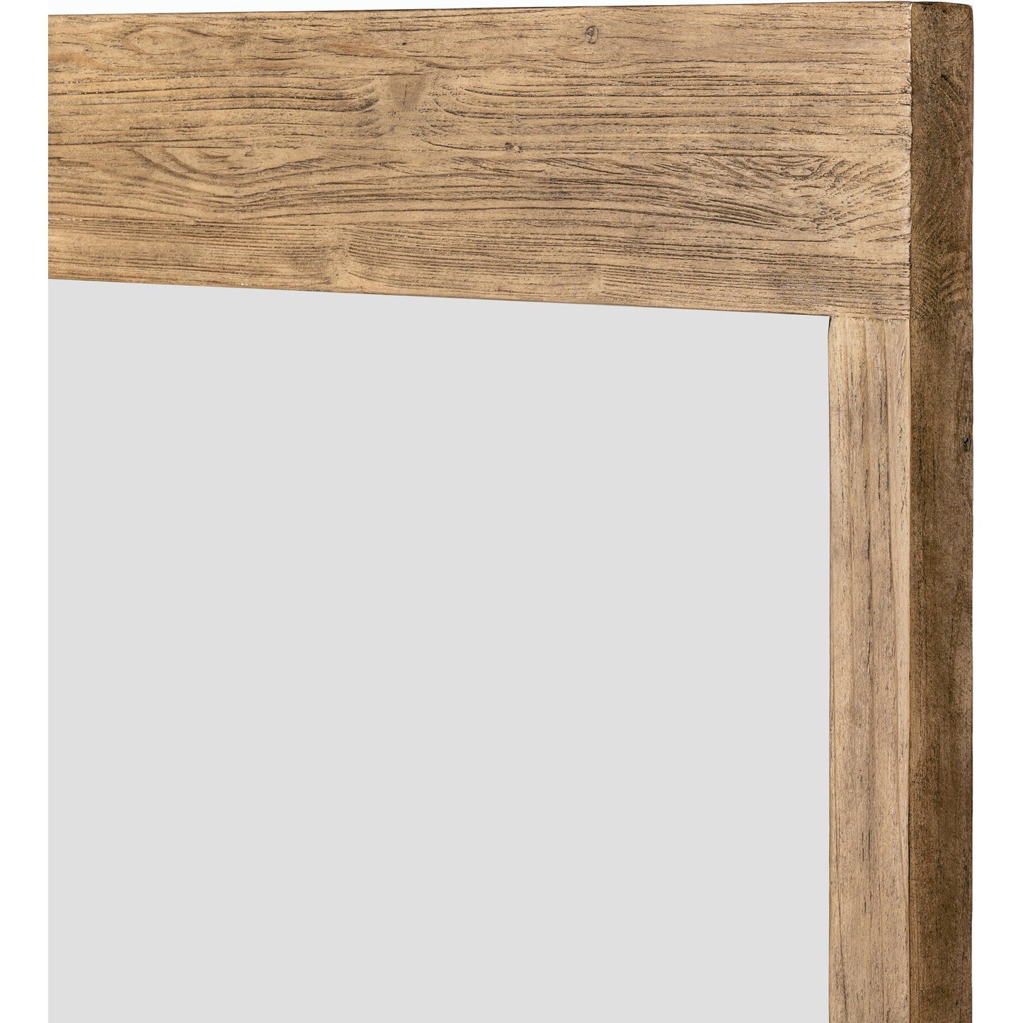 005 SI-2158277 | Closeup | Ledge Wall Mirror by Four Hands in distressed light pine. Made from solid pine, mirror, poplar eucalyptus plywood in a modern style.
