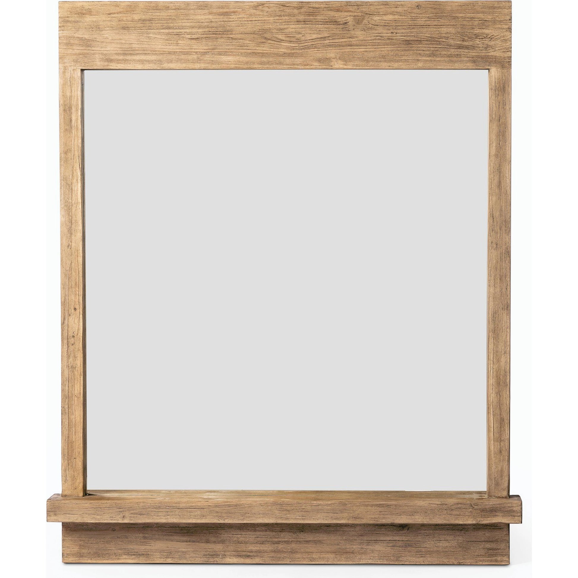 Ledge Wall Mirror by Four Hands in distressed light pine. Made from solid pine, mirror, poplar eucalyptus plywood in a modern style.