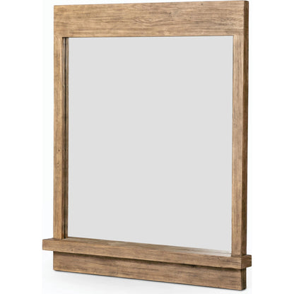 Ledge Wall Mirror by Four Hands in distressed light pine. Made from solid pine, mirror, poplar eucalyptus plywood in a modern style.