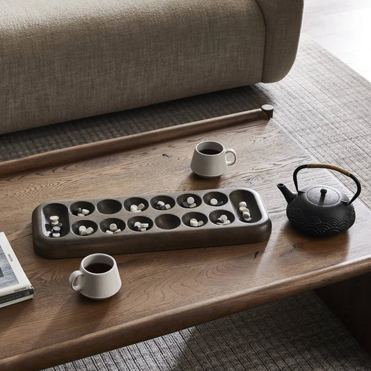 Mancala Board by Four Hands in mixed reclaimed marble, grey tobacco oak. Made from solid marble, solid oak in a unique style.
