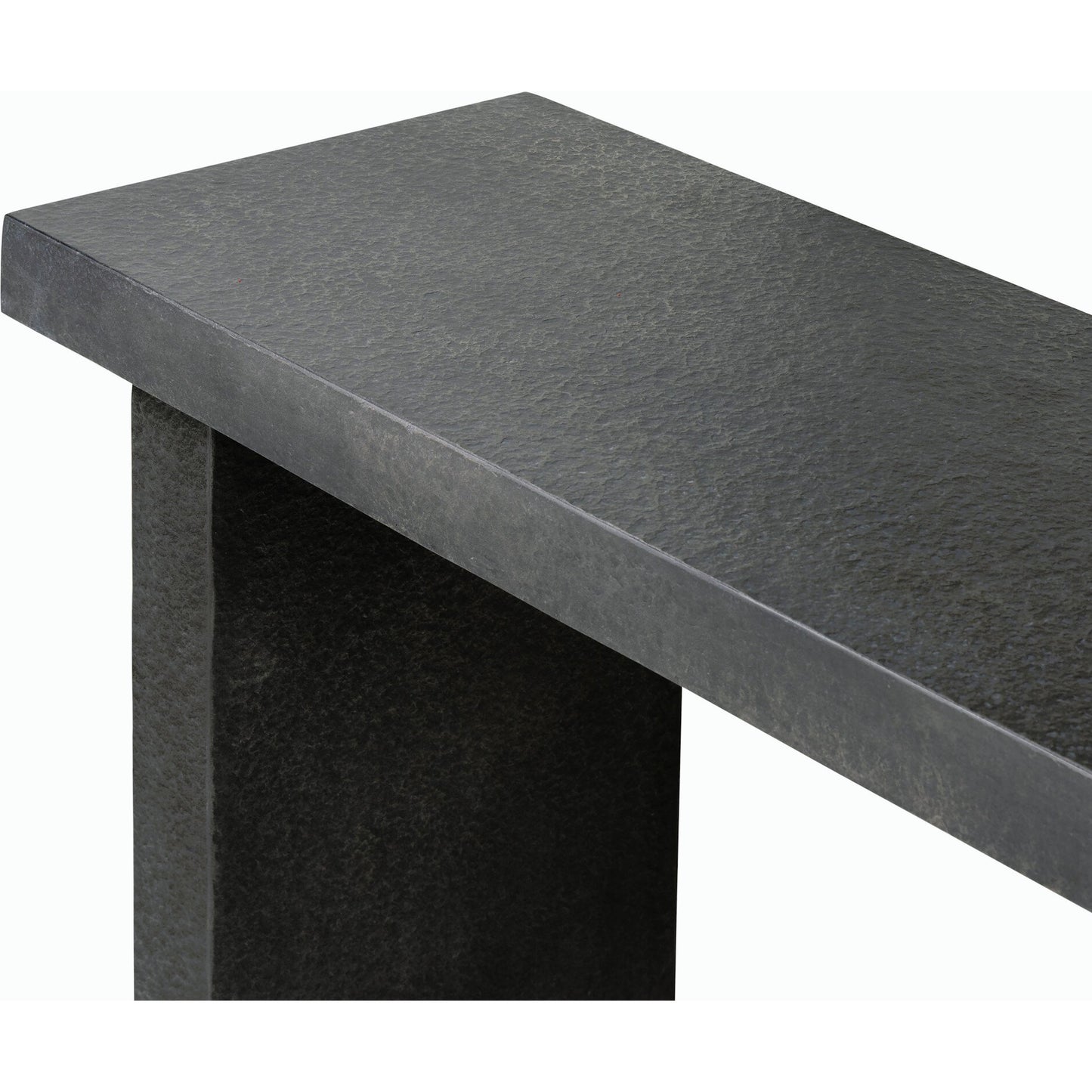 006 SI-2158201 | Closeup | Huesca Outdoor Console Table by Four Hands in distressed graphite concrete. Made from concrete in a modern style.