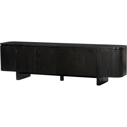 Elle Media Console by Four Hands in worn black oak, worn black veneer. Made from solid oak, thick oak veneer in a unique style.