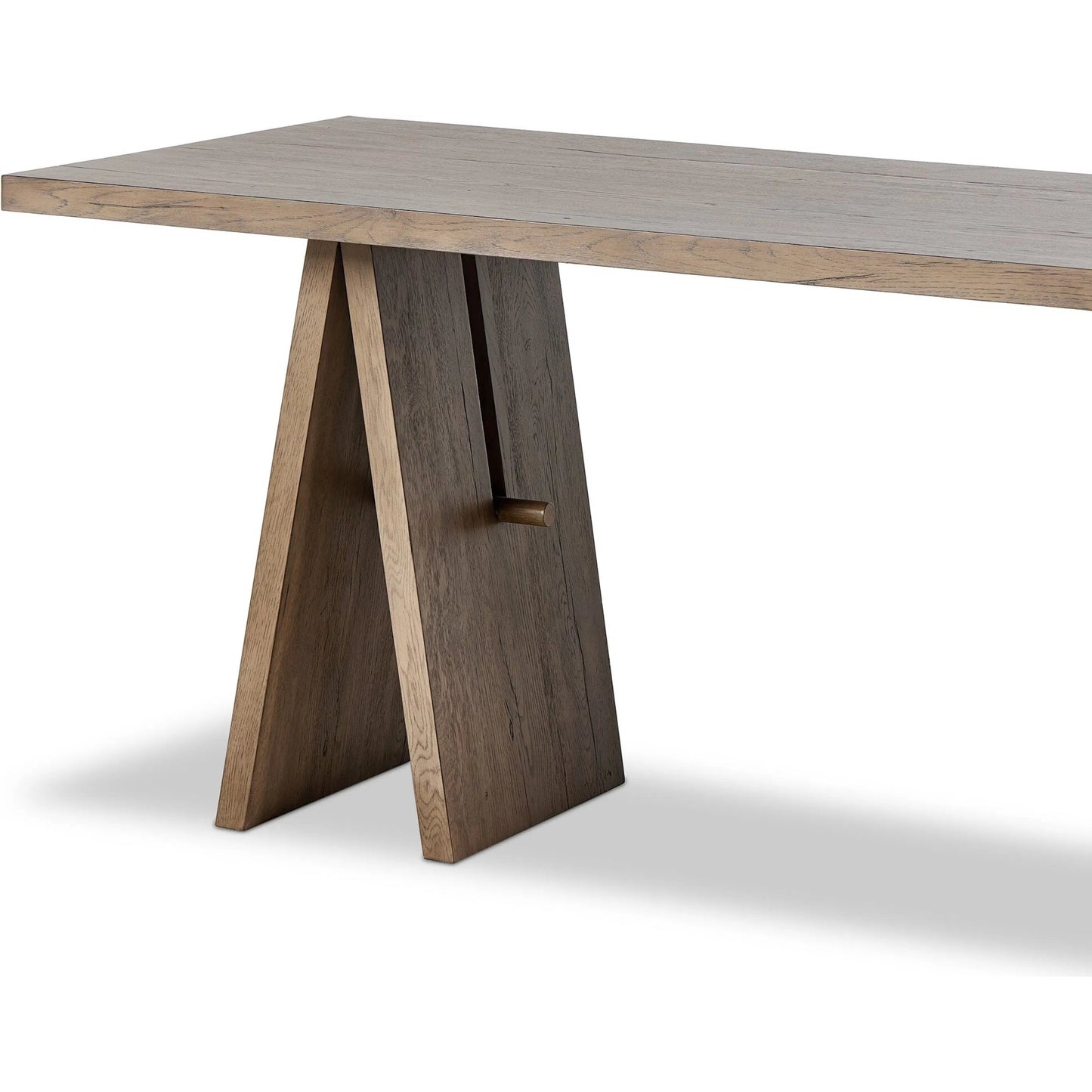 014 SI-2158599 | Closeup | Wylie Desk by Four Hands in rustic grey veneer. Made from thick oak veneer, solid oak in a modern style.