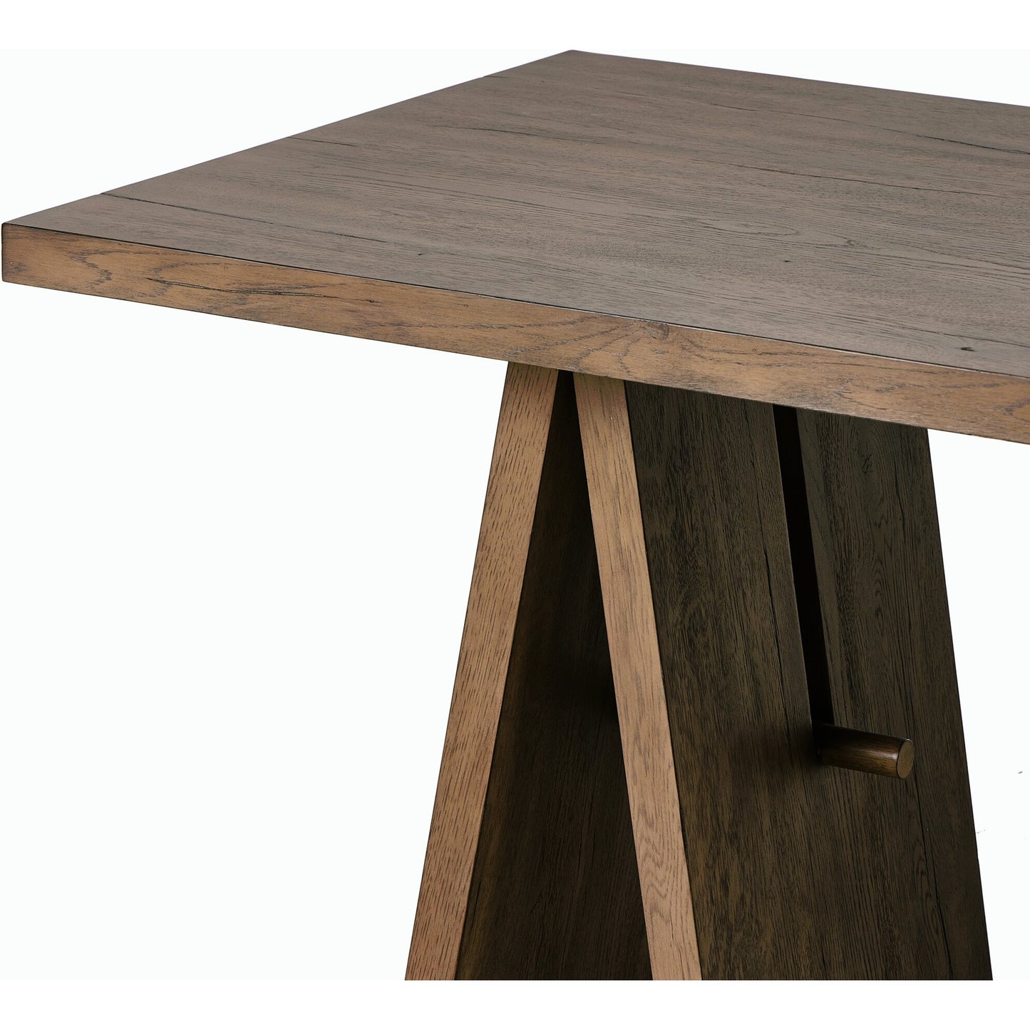 007 SI-2158599 | Closeup | Wylie Desk by Four Hands in rustic grey veneer. Made from thick oak veneer, solid oak in a modern style.