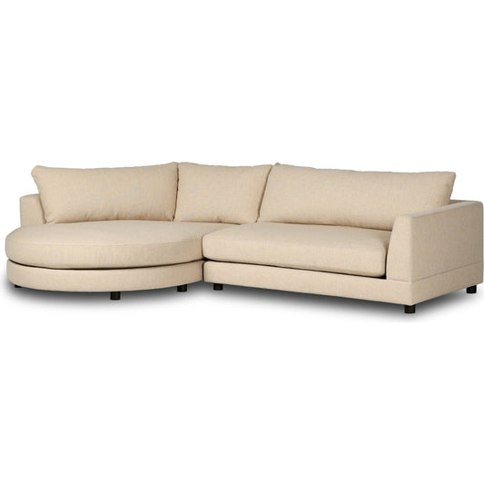 Sylvan 2-Piece Sectional by Four Hands in irving flax, distressed sienna. Made from 56% polyester, 44% acrylic, solid rosa morada in a unique style.