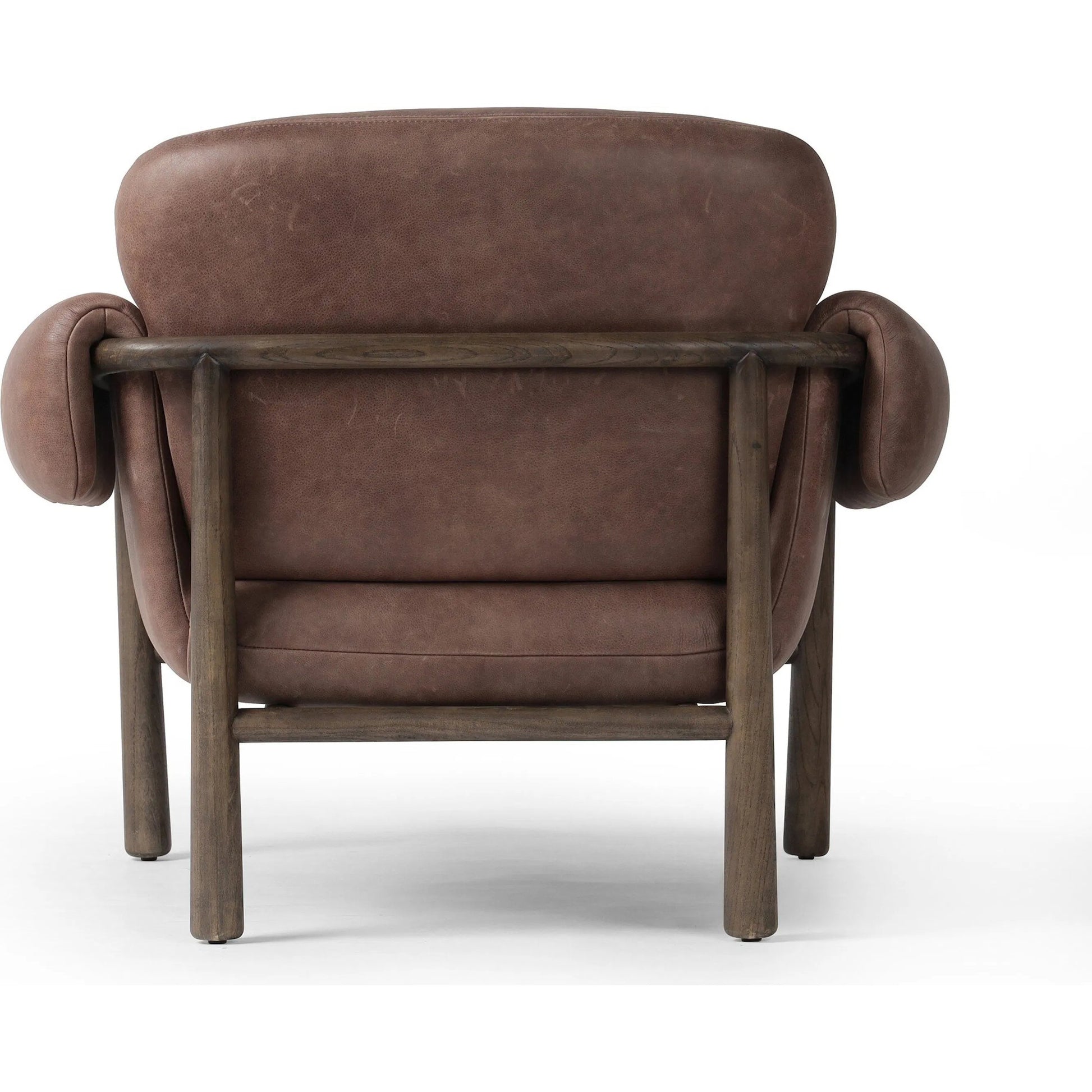 Olia Chair by Four Hands in palermo cigar, warm nettlewood. Made from top grain leather, solid nettlewood in a transitional style.