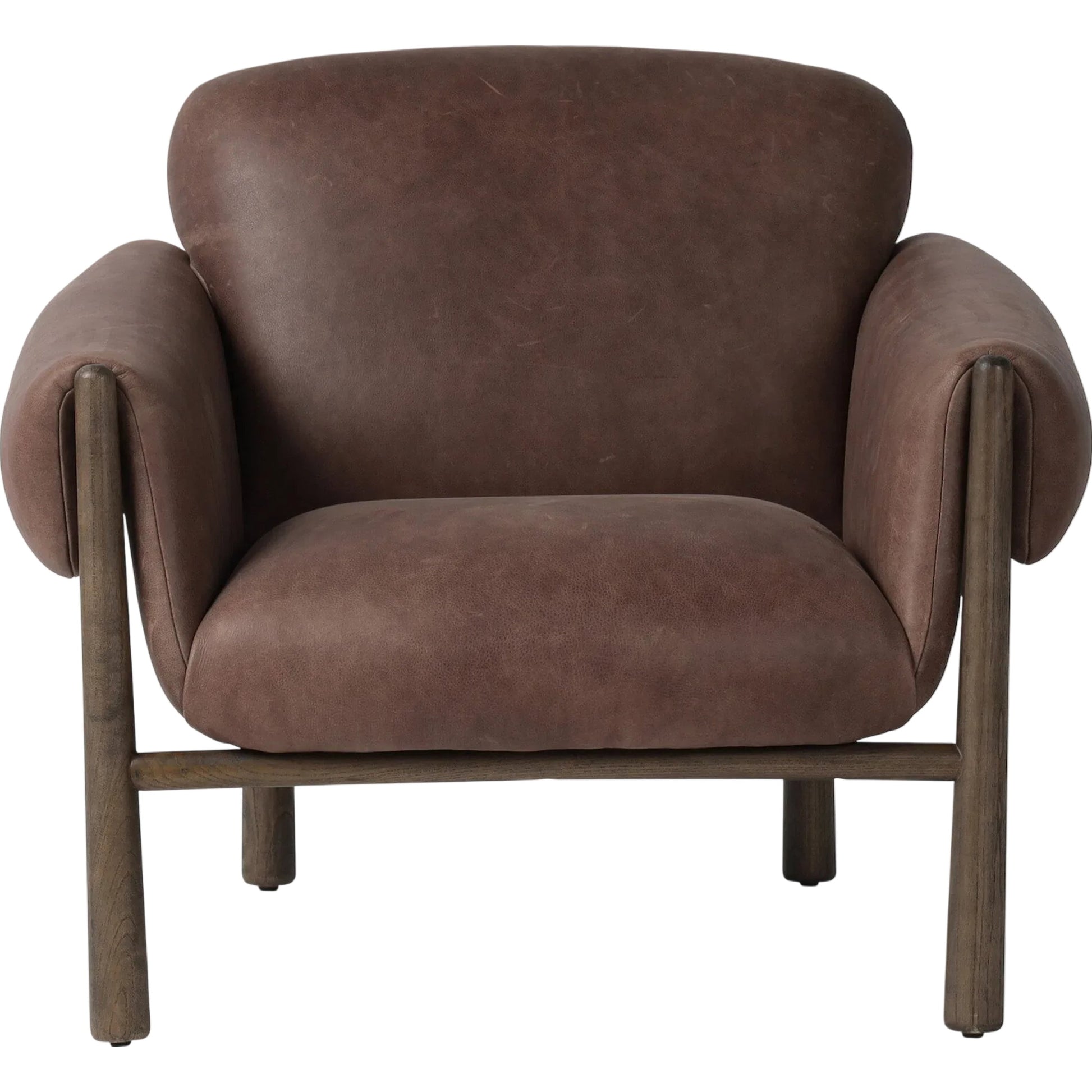Olia Chair by Four Hands in palermo cigar, warm nettlewood. Made from top grain leather, solid nettlewood in a transitional style.