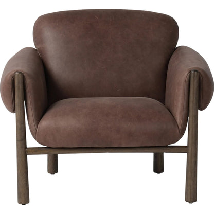 Olia Chair by Four Hands in palermo cigar, warm nettlewood. Made from top grain leather, solid nettlewood in a transitional style.