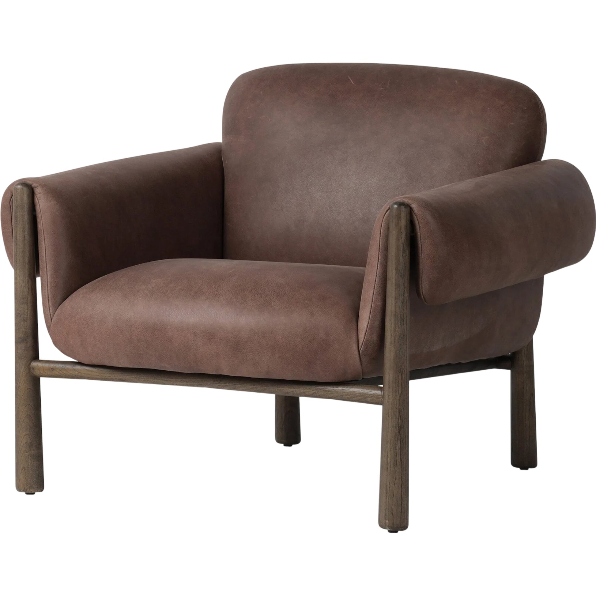 Olia Chair by Four Hands in palermo cigar, warm nettlewood. Made from top grain leather, solid nettlewood in a transitional style.