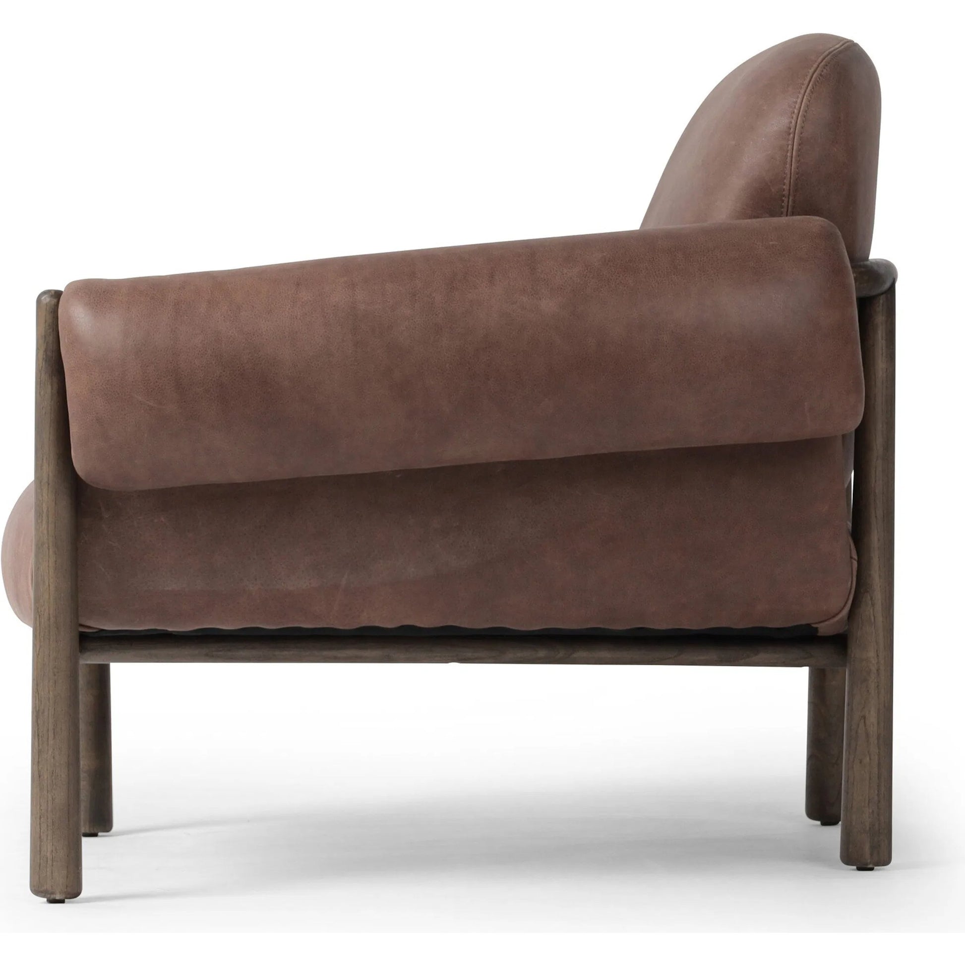 Olia Chair by Four Hands in palermo cigar, warm nettlewood. Made from top grain leather, solid nettlewood in a transitional style.