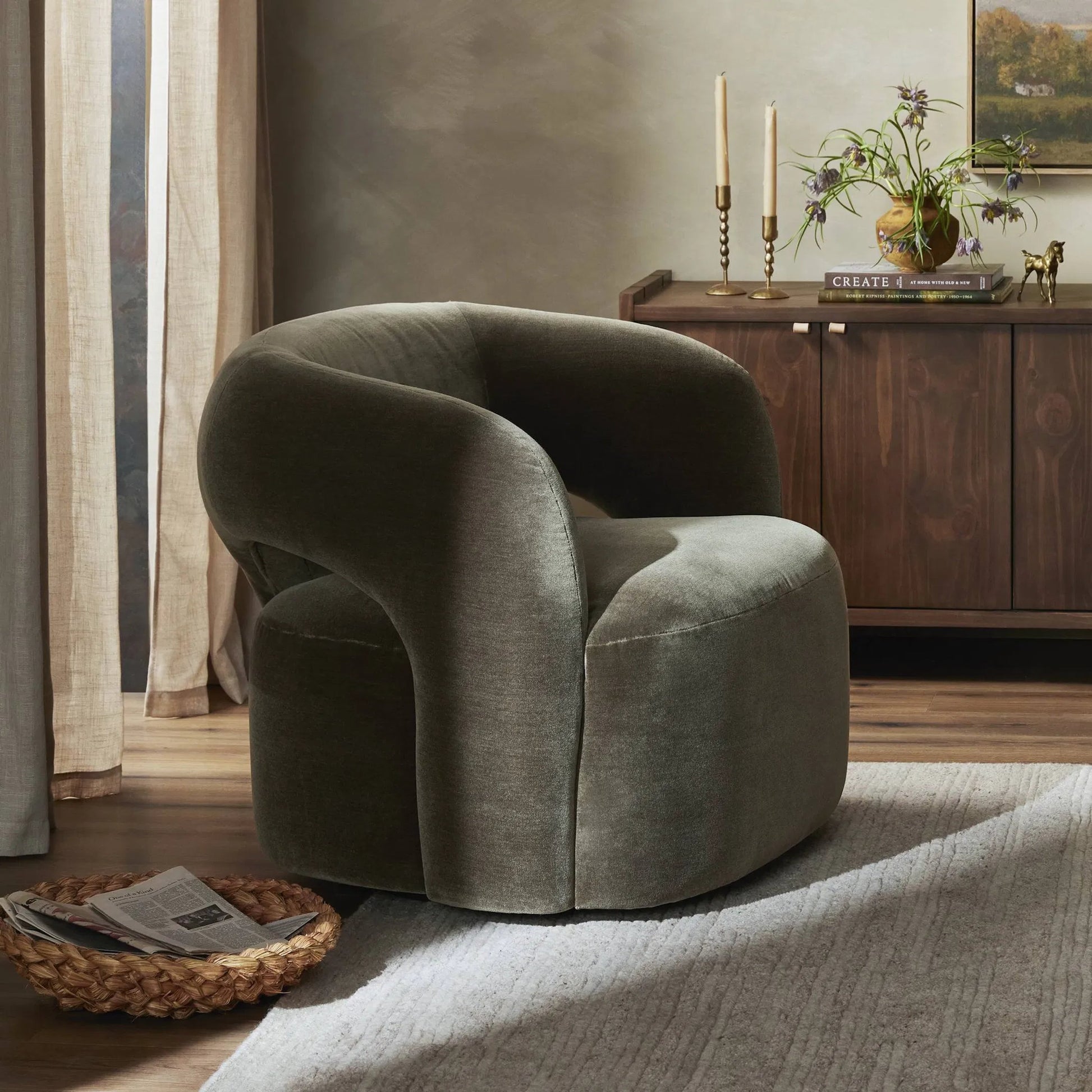 Mazie Swivel Chair by Four Hands. Made from unique in a modern style.