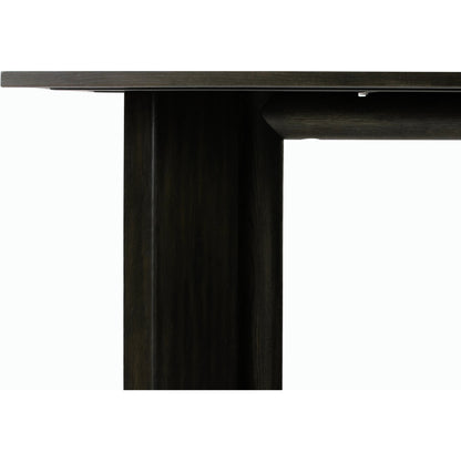 Huxley Dining Table 84" by Four Hands in smoked black veneer. Made from thick oak veneer, solid oak in a modern style.