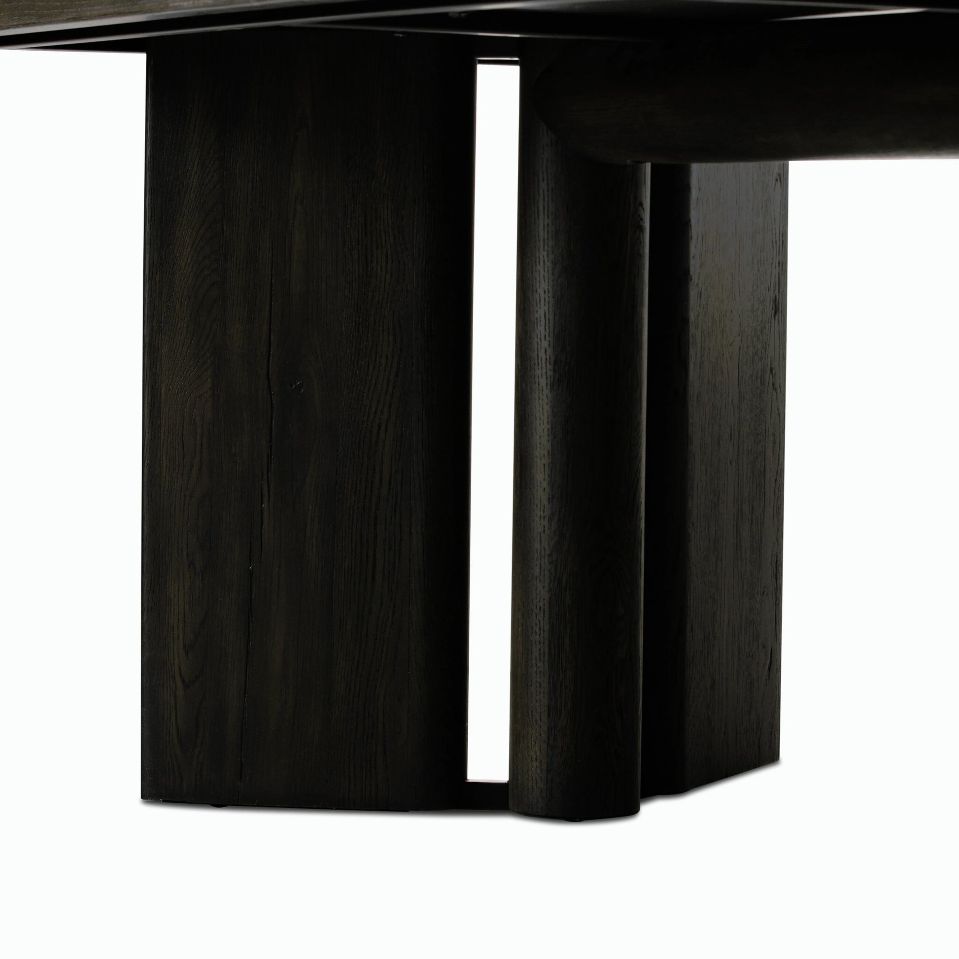 Huxley Dining Table 84" by Four Hands in smoked black veneer. Made from thick oak veneer, solid oak in a modern style.
