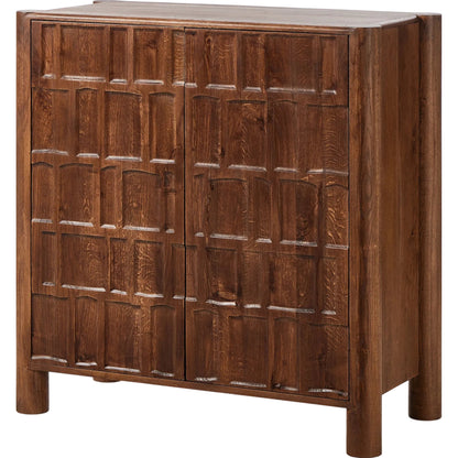 Ezri Bar Cabinet by Four Hands in cocoa oak. Made from solid oak, solid mango in a traditional style.
