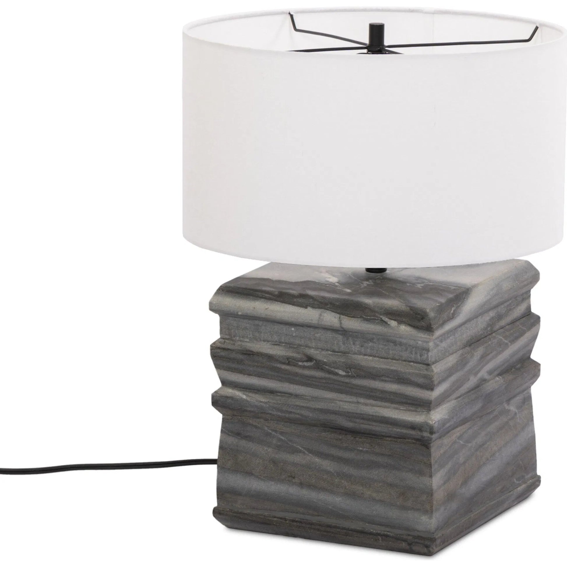 Cedric Table Lamp by Four Hands in slate grey marble, jet black. Made from solid marble, iron in a modern style.