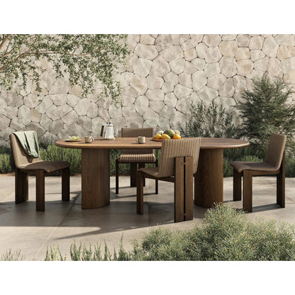 Paden Outdoor Dining Table by Four Hands in stained toasted brown-fsc. Made from solid fsc®-certified teak in a unique style.