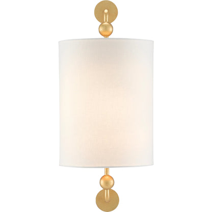 Tavey Wall Sconce by Currey and Company in contemporary gold leaf. Made from wrought iron in a transitional style.