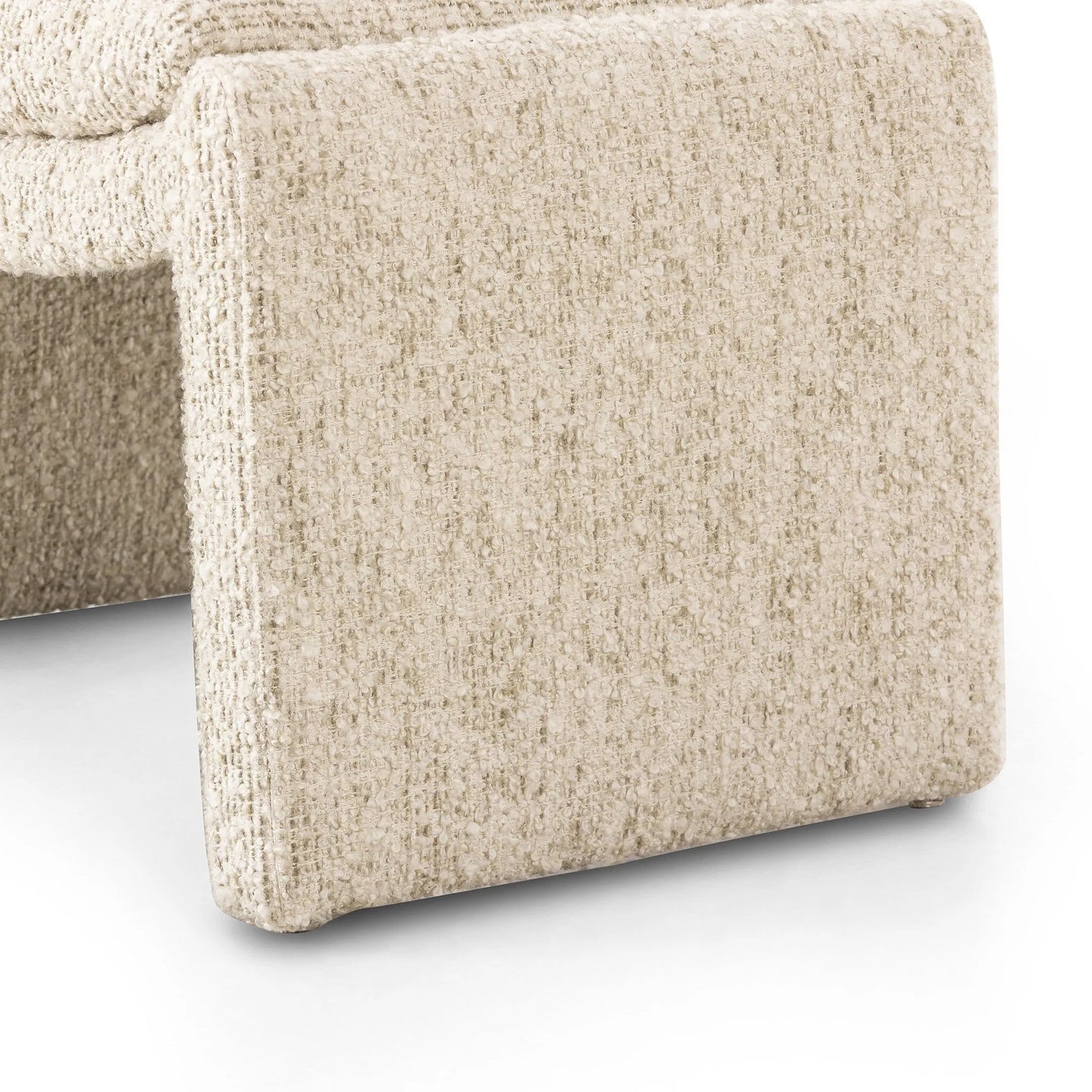 007 SI-2320040 | Closeup | Daniel Ottoman by Four Hands in ivan sand. Made from 60% acrylic, 33% cotton, 7% polyester in a transitional style.
