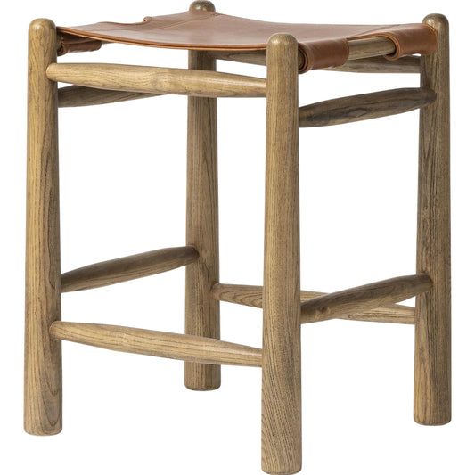 001 SI-2320189 | Primary Silo | Nino Backless Counter Stool by Four Hands in dakota tobacco, toasted nettlewood. Made from top grain leather, solid nettlewood in a unique style.