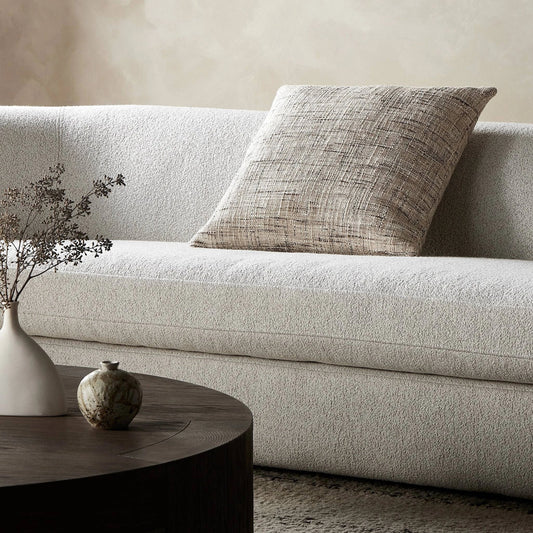 Durand Pillow by Four Hands in ostend natural. Made from 58% flax, linen, 35% acetate, 7% polyester, down alternative fiber, 100% polyester in a unique style.