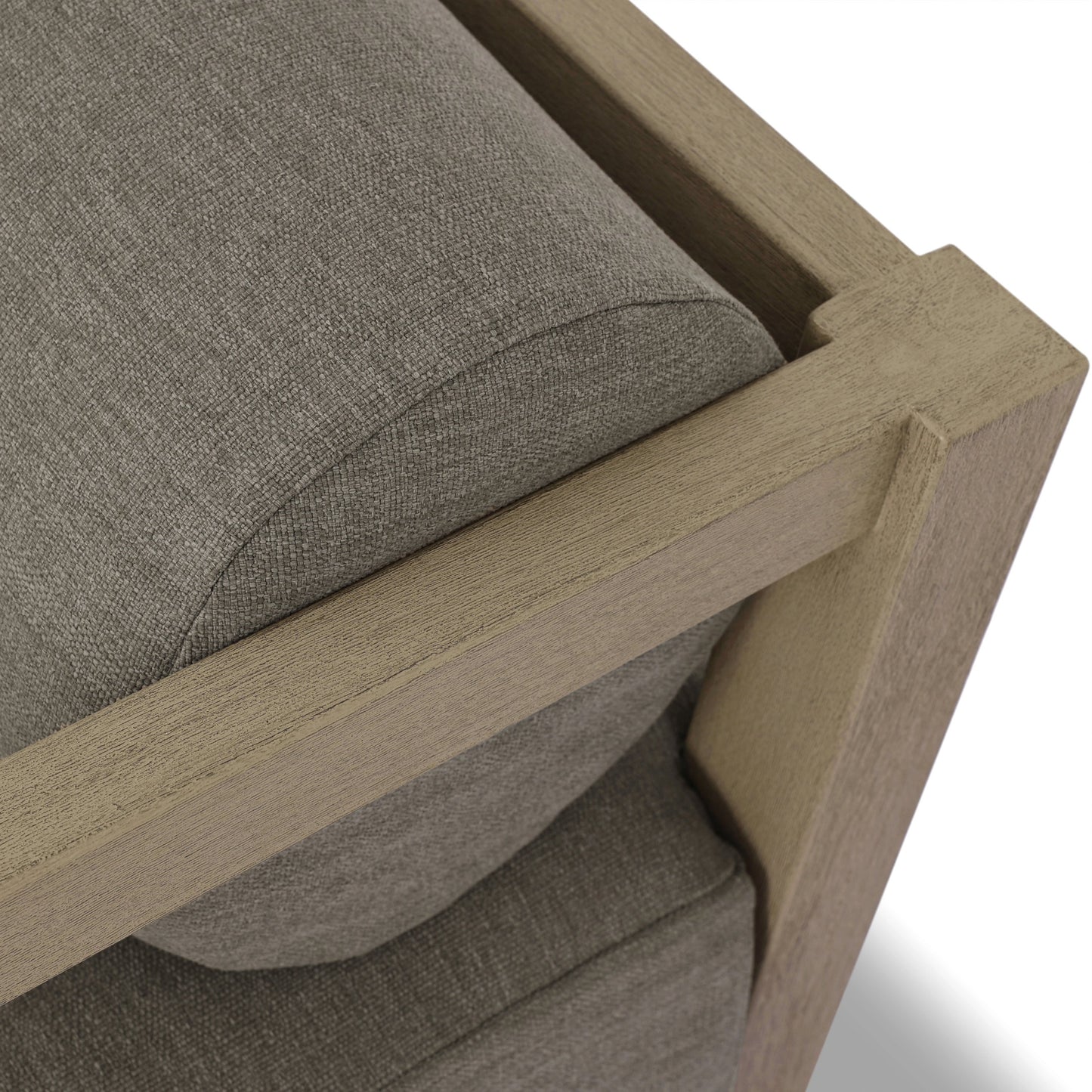 008 SI-2074417 | Closeup | Laskin Outdoor 3-Piece Sectional by Four Hands in alessi fawn and washed brown. Made from 100% polypropylene, solid fsc®-certified teak, 91% polyurethane foam pad, 9% polyester fiber batting in a modern style.