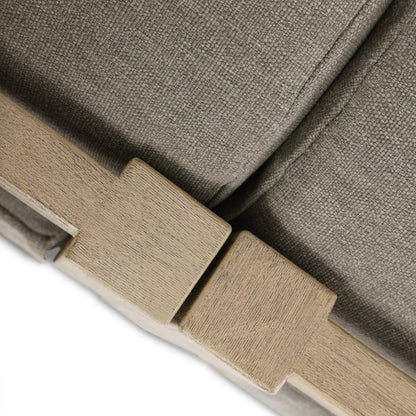 Laskin Outdoor 3-Piece Sectional by Four Hands in alessi fawn and washed brown. Made from 100% polypropylene, solid fsc®-certified teak, 91% polyurethane foam pad, 9% polyester fiber batting in a modern style.