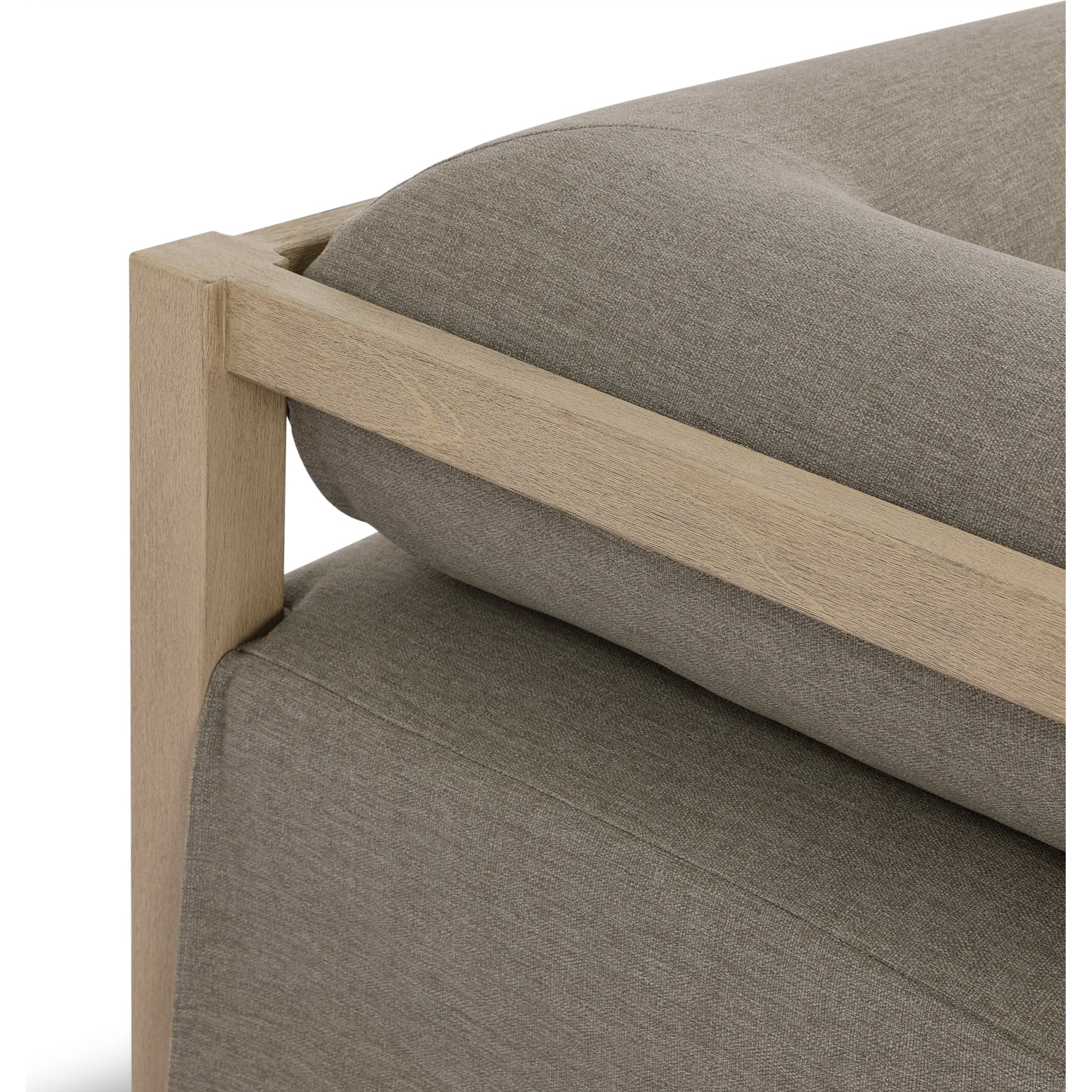 Laskin Outdoor 3-Piece Sectional by Four Hands in alessi fawn and washed brown. Made from 100% polypropylene, solid fsc®-certified teak, 91% polyurethane foam pad, 9% polyester fiber batting in a modern style.