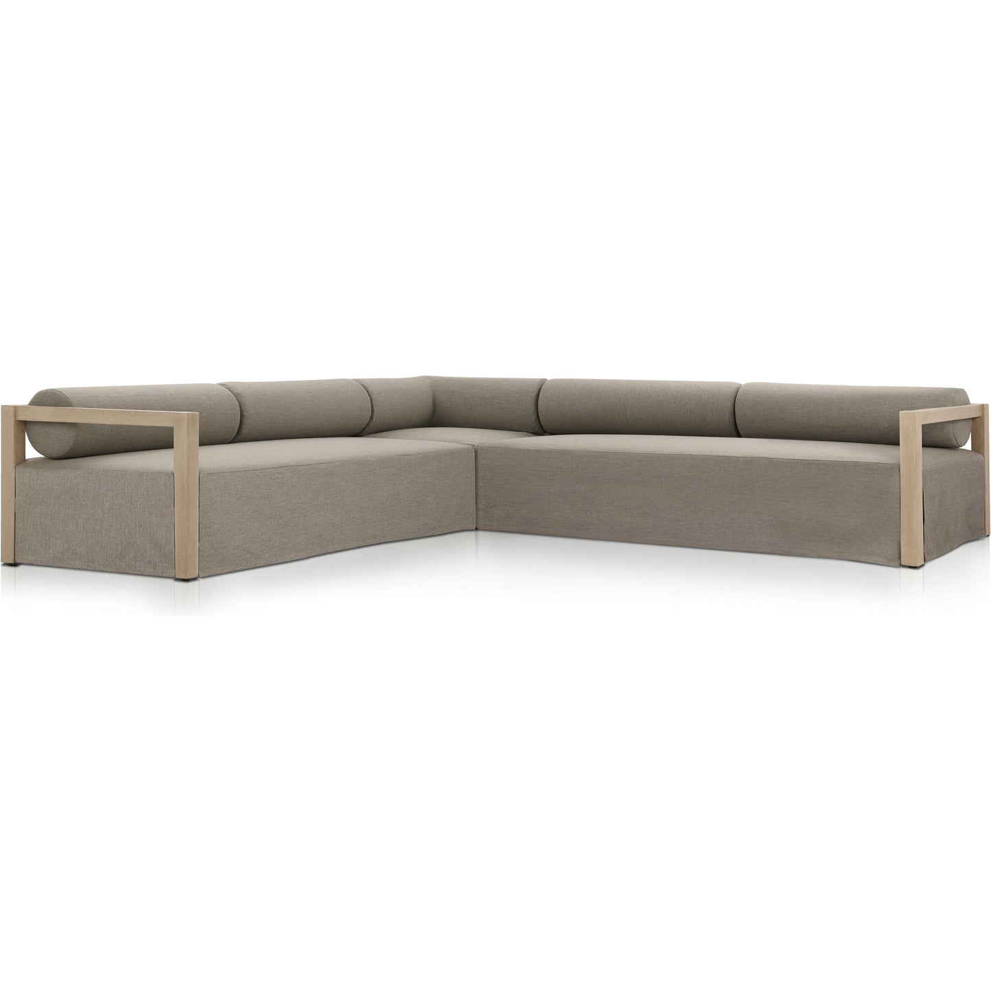 001 SI-2074417 | Primary Silo | Laskin Outdoor 3-Piece Sectional by Four Hands in alessi fawn and washed brown. Made from 100% polypropylene, solid fsc®-certified teak, 91% polyurethane foam pad, 9% polyester fiber batting in a modern style.