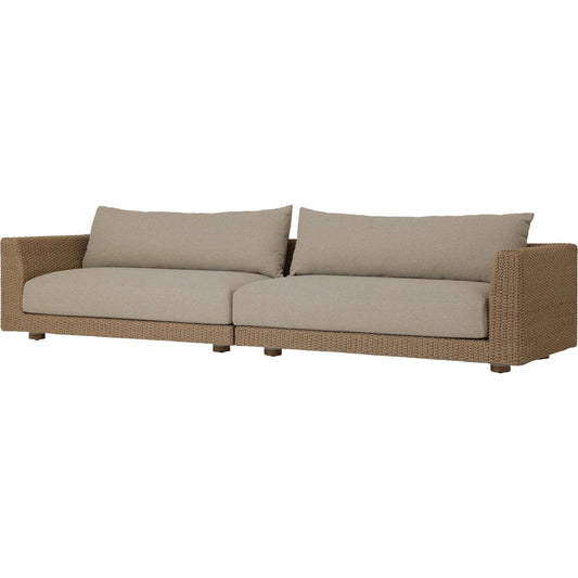 Sylvan Outdoor 2-Piece Sectional by Four Hands in casa cream, dove taupe, faux hyacinth. Made from 100% olefin, aluminum, 100% polyethylene in a modern style.