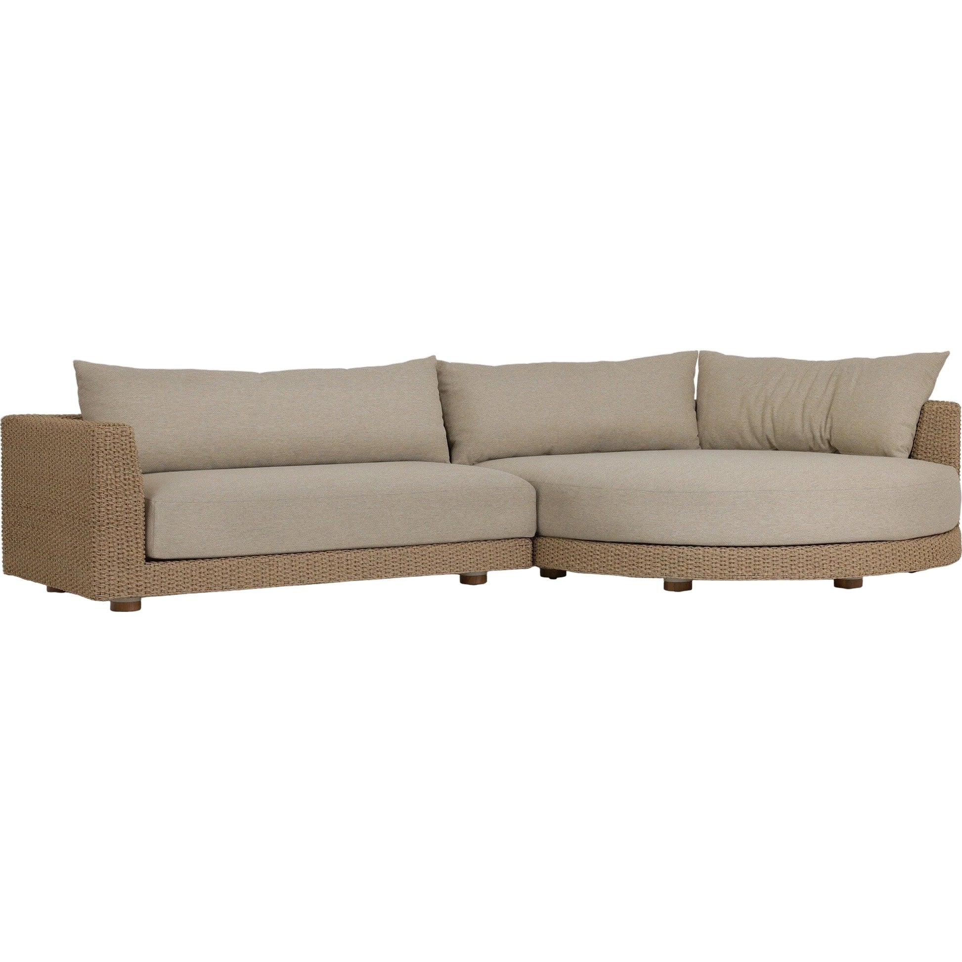 Sylvan Outdoor 2-Piece Chaise Sectional by Four Hands in casa cream, dove taupe, faux hyacinth. Made from 100% olefin, aluminum, 100% polyethylene in a modern style.