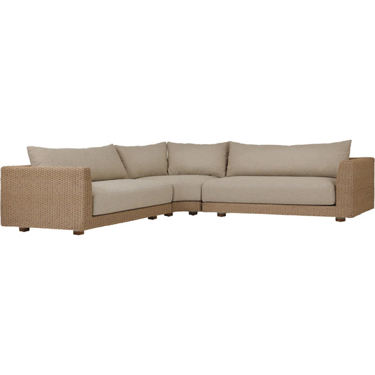 Sylvan Outdoor 3-Piece Sectional by Four Hands in casa cream, dove taupe, faux hyacinth. Made from 100% olefin, aluminum, 100% polyethylene in a modern style.