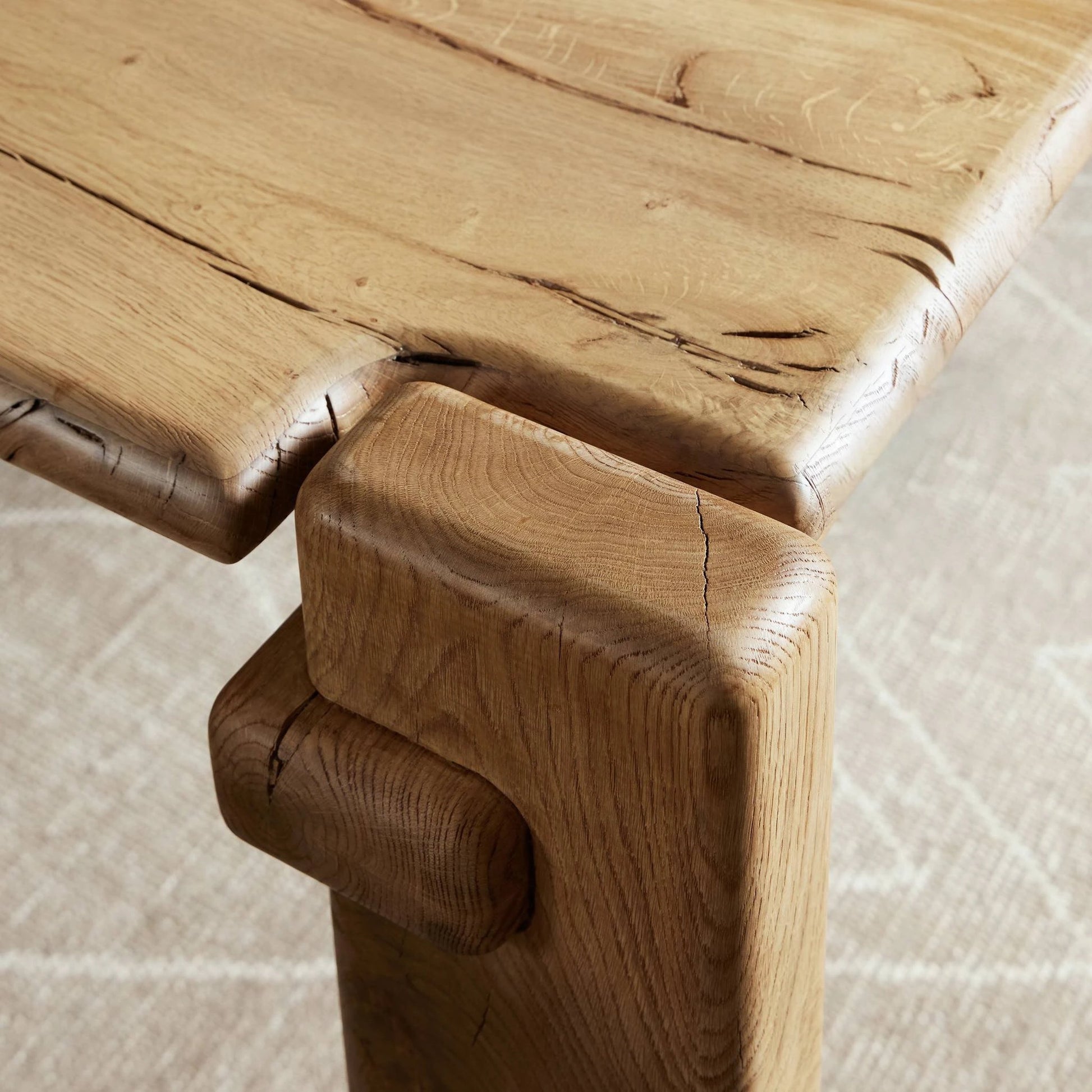Marcia Dining Table by Four Hands in natural reclaimed french oak. Made from solid reclaimed oak in a modern style.