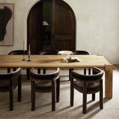 Marcia Dining Table by Four Hands in natural reclaimed french oak. Made from solid reclaimed oak in a modern style.