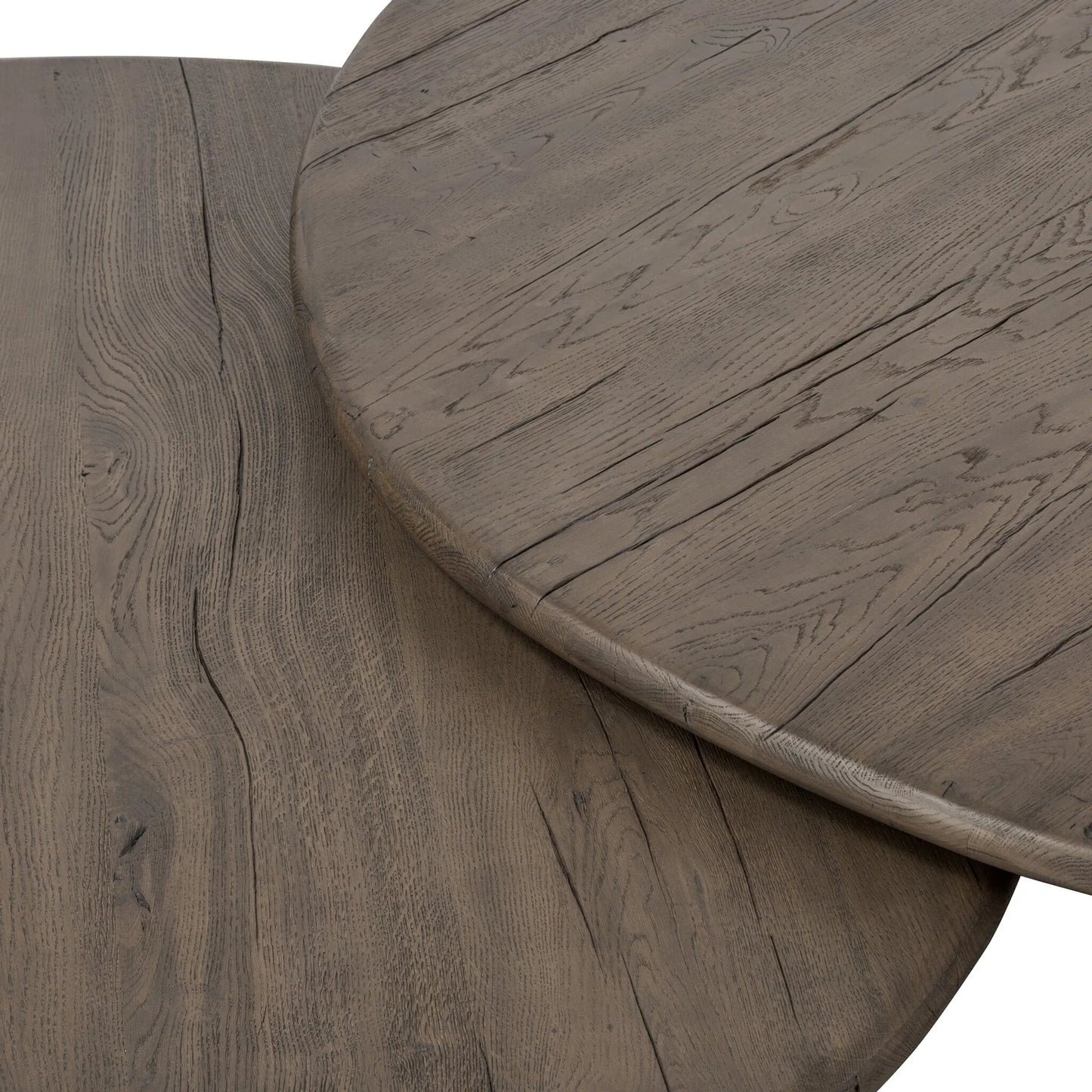 005 SI-2320056 | Closeup | Falco Nesting Tables by Four Hands in grey reclaimed french oak. Made from solid reclaimed oak in a traditional style.
