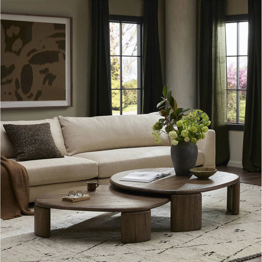 Falco Nesting Tables by Four Hands in grey reclaimed french oak. Made from solid reclaimed oak in a unique style.