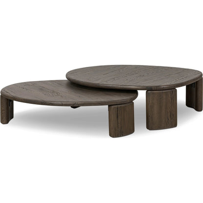 Falco Nesting Tables by Four Hands in grey reclaimed french oak. Made from solid reclaimed oak in a traditional style.