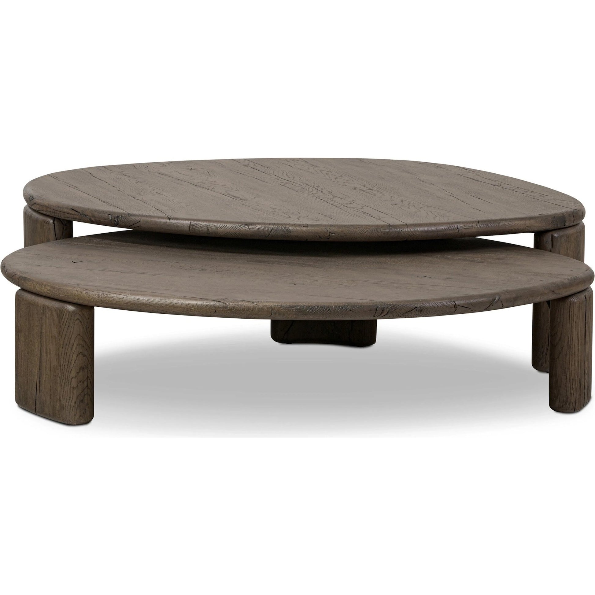 Falco Nesting Tables by Four Hands in grey reclaimed french oak. Made from solid reclaimed oak in a traditional style.
