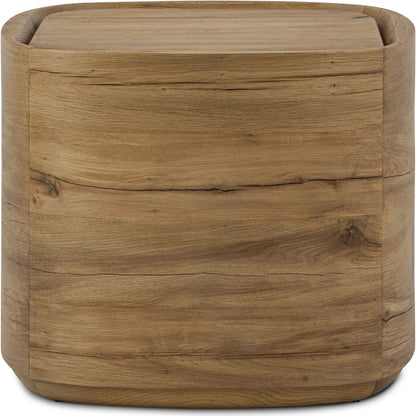 Leandro End Table by Four Hands in natural reclaimed french oak. Made from solid reclaimed oak in a unique style.