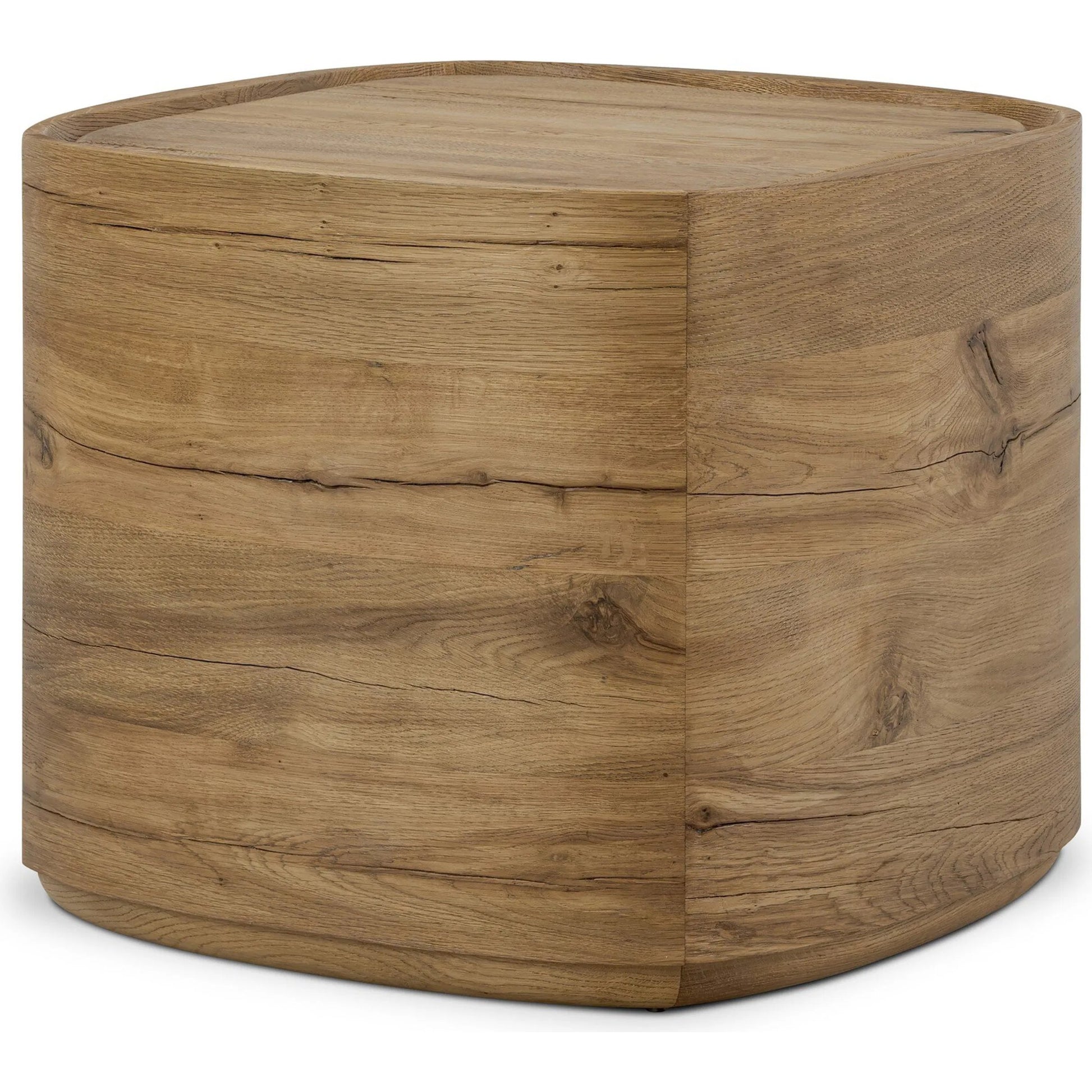 Leandro End Table by Four Hands in natural reclaimed french oak. Made from solid reclaimed oak in a unique style.